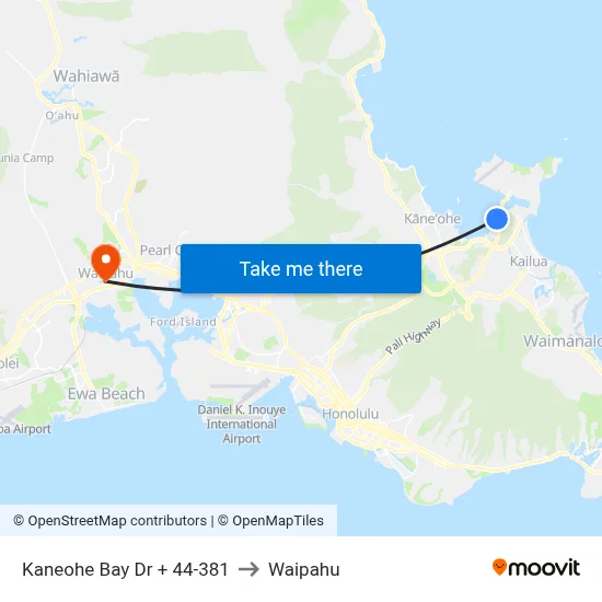 Kaneohe Bay Dr + 44-381 to Waipahu map