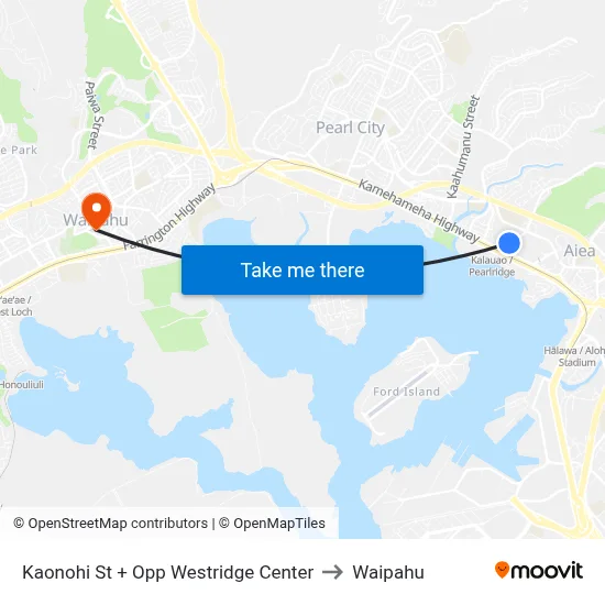 Kaonohi St + Opp Westridge Center to Waipahu map