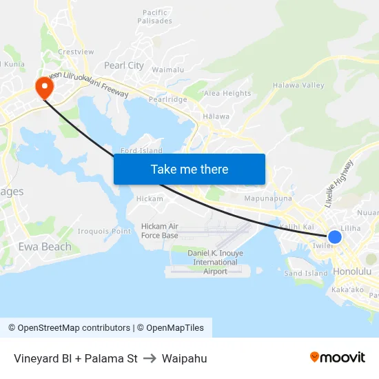 Vineyard Bl + Palama St to Waipahu map