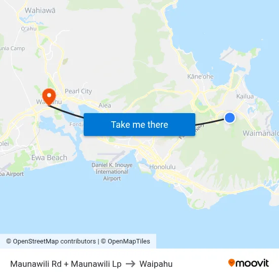 Maunawili Rd + Maunawili Lp to Waipahu map