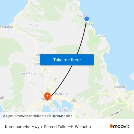 Kamehameha Hwy + Sacred Falls to Waipahu map