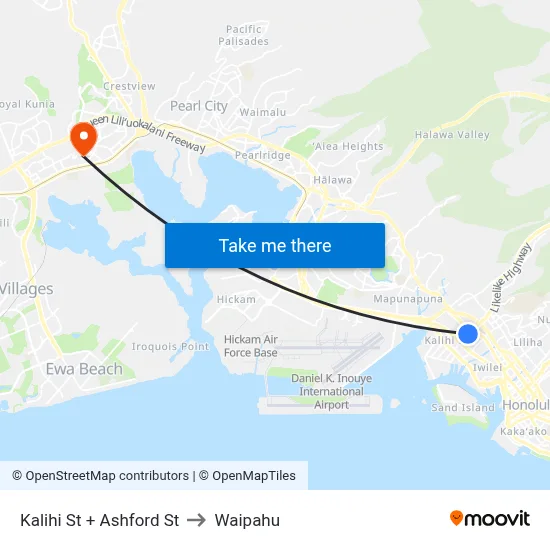 Kalihi St + Ashford St to Waipahu map