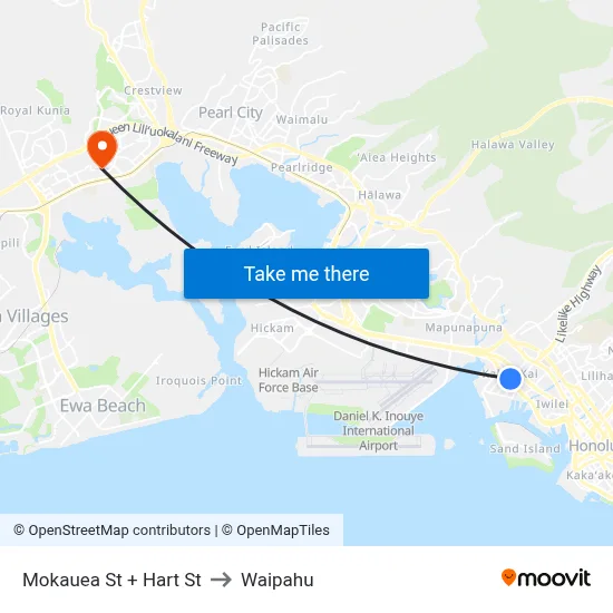 Mokauea St + Hart St to Waipahu map
