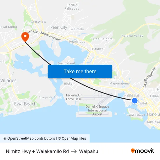 Nimitz Hwy + Waiakamilo Rd to Waipahu map