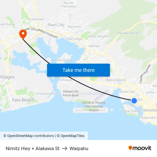 Nimitz Hwy + Alakawa St to Waipahu map