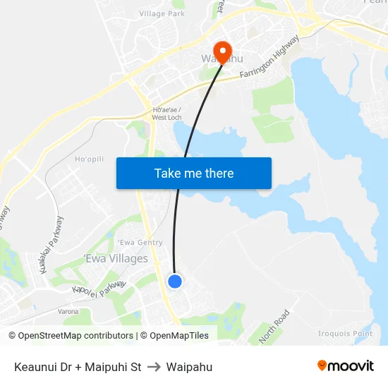Keaunui Dr + Maipuhi St to Waipahu map