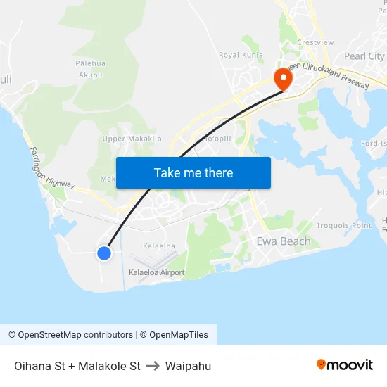 Oihana St + Malakole St to Waipahu map