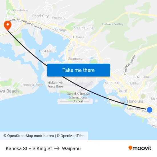 Kaheka St + S King St to Waipahu map