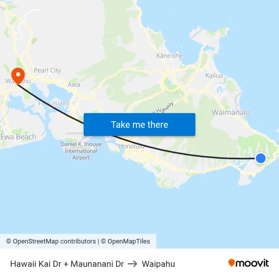 Hawaii Kai Dr + Maunanani Dr to Waipahu map