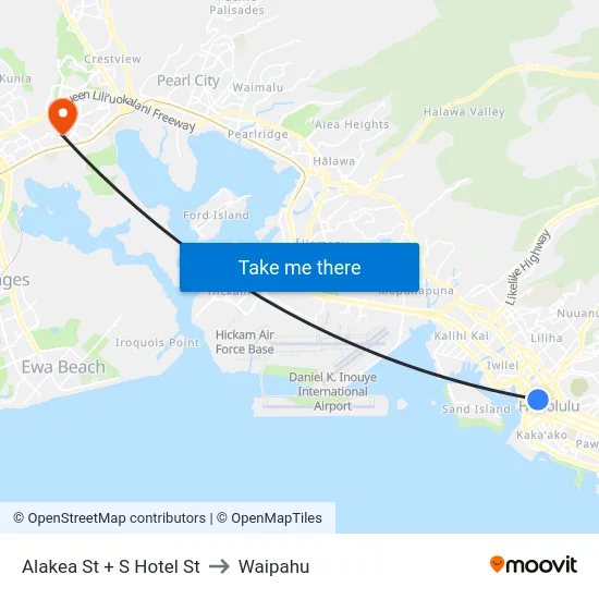 Alakea St + S Hotel St to Waipahu map