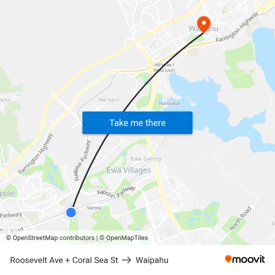 Roosevelt Ave + Coral Sea St to Waipahu map