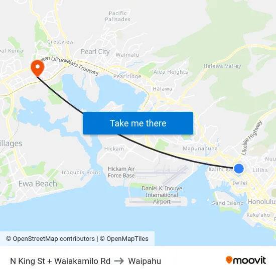 N King St + Waiakamilo Rd to Waipahu map