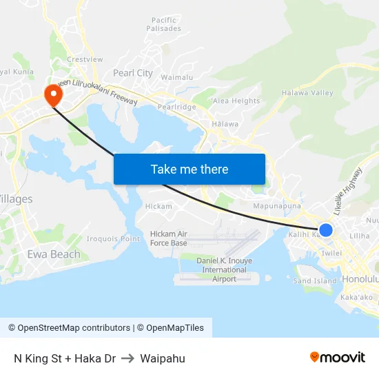 N King St + Haka Dr to Waipahu map