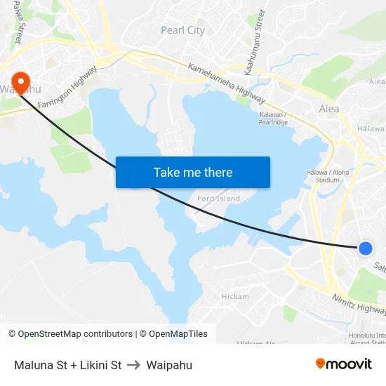 Maluna St + Likini St to Waipahu map