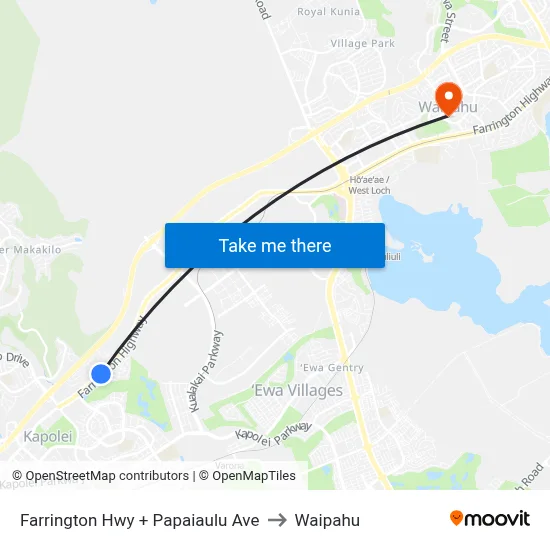 Farrington Hwy + Papaiaulu Ave to Waipahu map