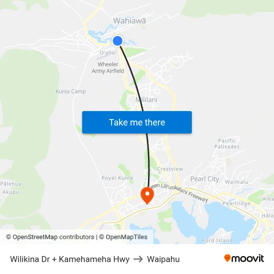 Wilikina Dr + Kamehameha Hwy to Waipahu map