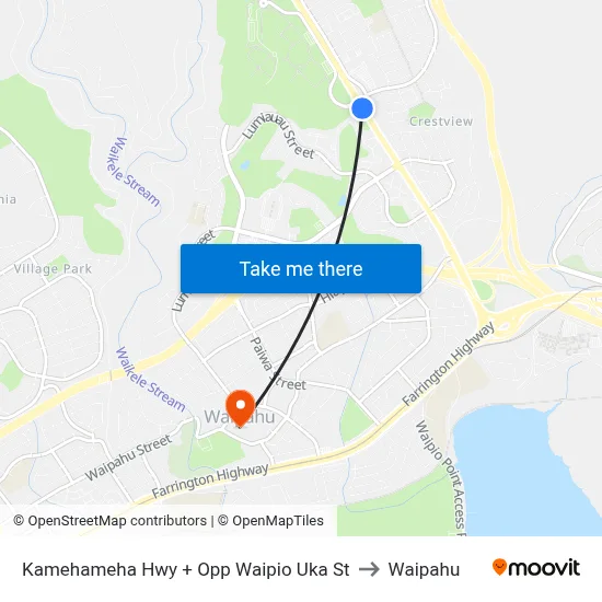 Kamehameha Hwy + Opp Waipio Uka St to Waipahu map