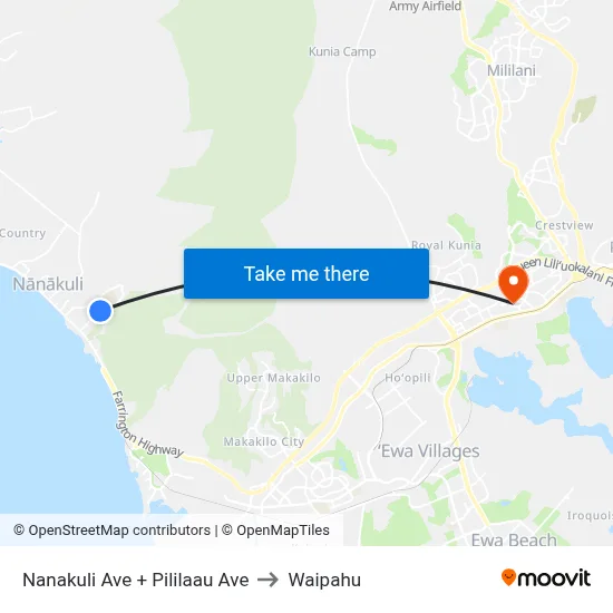 Nanakuli Ave + Pililaau Ave to Waipahu map