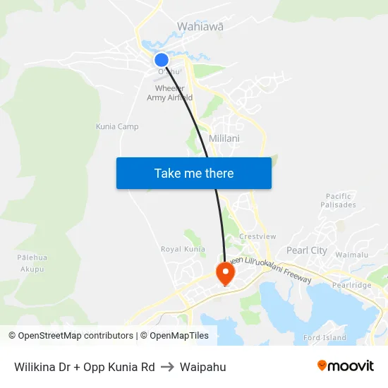 Wilikina Dr + Opp Kunia Rd to Waipahu map