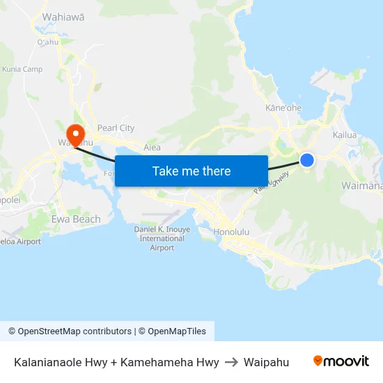 Kalanianaole Hwy + Kamehameha Hwy to Waipahu map
