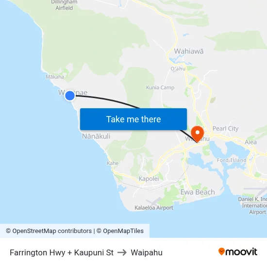 Farrington Hwy + Kaupuni St to Waipahu map