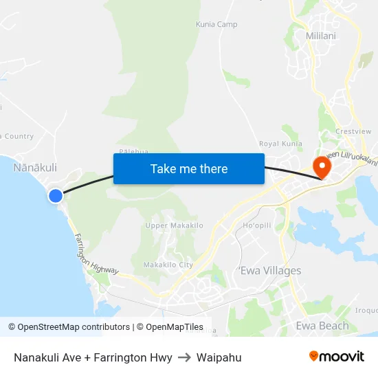 Nanakuli Ave + Farrington Hwy to Waipahu map
