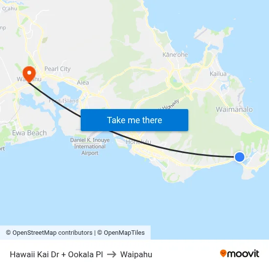 Hawaii Kai Dr + Ookala Pl to Waipahu map