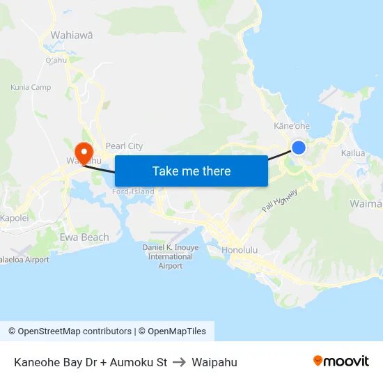 Kaneohe Bay Dr + Aumoku St to Waipahu map