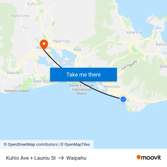 Kuhio Ave + Launiu St to Waipahu map