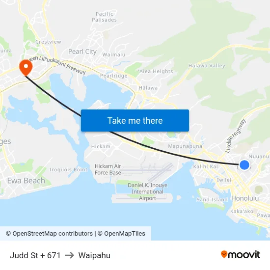 Judd St + 671 to Waipahu map
