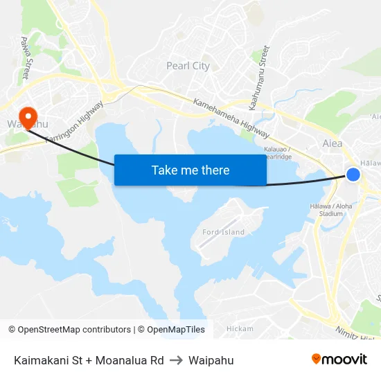 Kaimakani St + Moanalua Rd to Waipahu map
