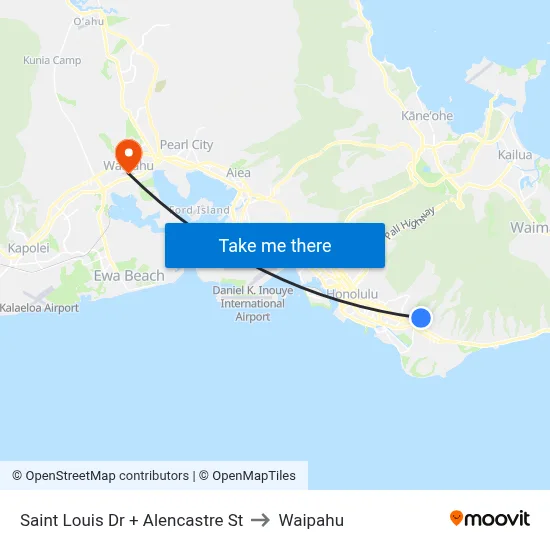 Saint Louis Dr + Alencastre St to Waipahu map