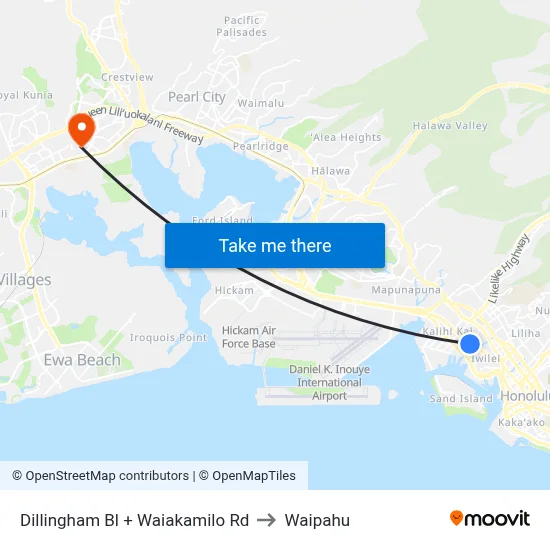 Dillingham Bl + Waiakamilo Rd to Waipahu map