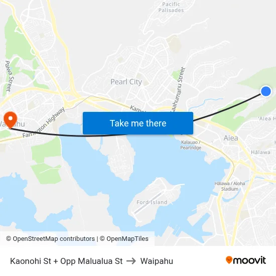 Kaonohi St + Opp Malualua St to Waipahu map