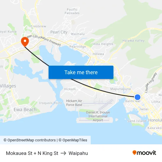 Mokauea St + N King St to Waipahu map
