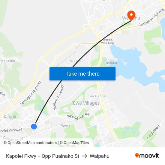 Kapolei Pkwy + Opp Puainako St to Waipahu map