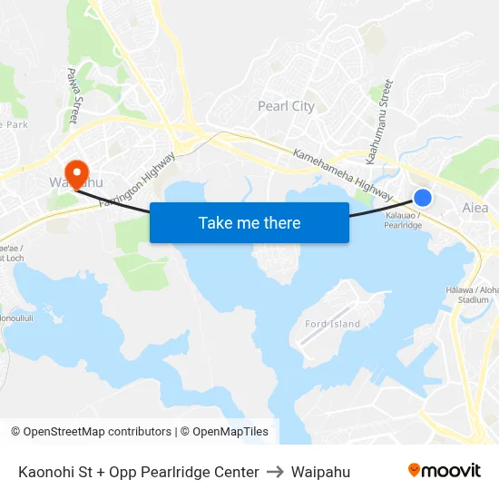 Kaonohi St + Opp Pearlridge Center to Waipahu map