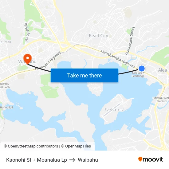 Kaonohi St + Moanalua Lp to Waipahu map