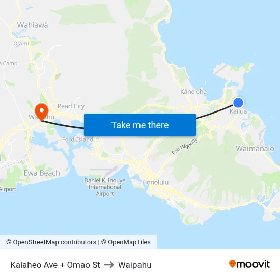 Kalaheo Ave + Omao St to Waipahu map