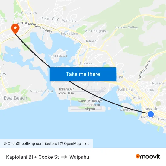 Kapiolani Bl + Cooke St to Waipahu map