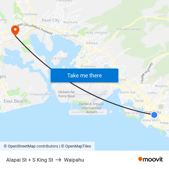 Alapai St + S King St to Waipahu map