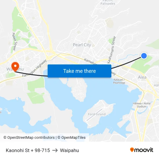 Kaonohi St + 98-715 to Waipahu map