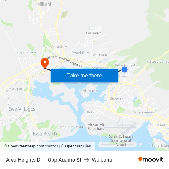 Aiea Heights Dr + Opp Auamo St to Waipahu map