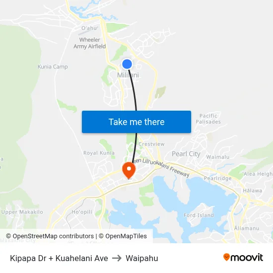 Kipapa Dr + Kuahelani Ave to Waipahu map