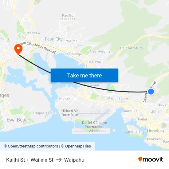 Kalihi St + Wailele St to Waipahu map