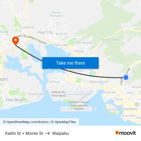 Kalihi St + Monte St to Waipahu map