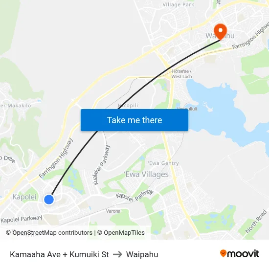 Kamaaha Ave + Kumuiki St to Waipahu map