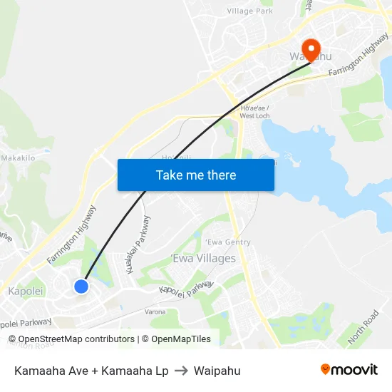 Kamaaha Ave + Kamaaha Lp to Waipahu map