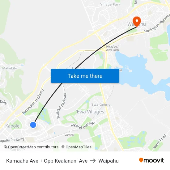Kamaaha Ave + Opp Kealanani Ave to Waipahu map