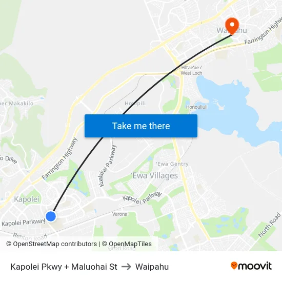 Kapolei Pkwy + Maluohai St to Waipahu map
